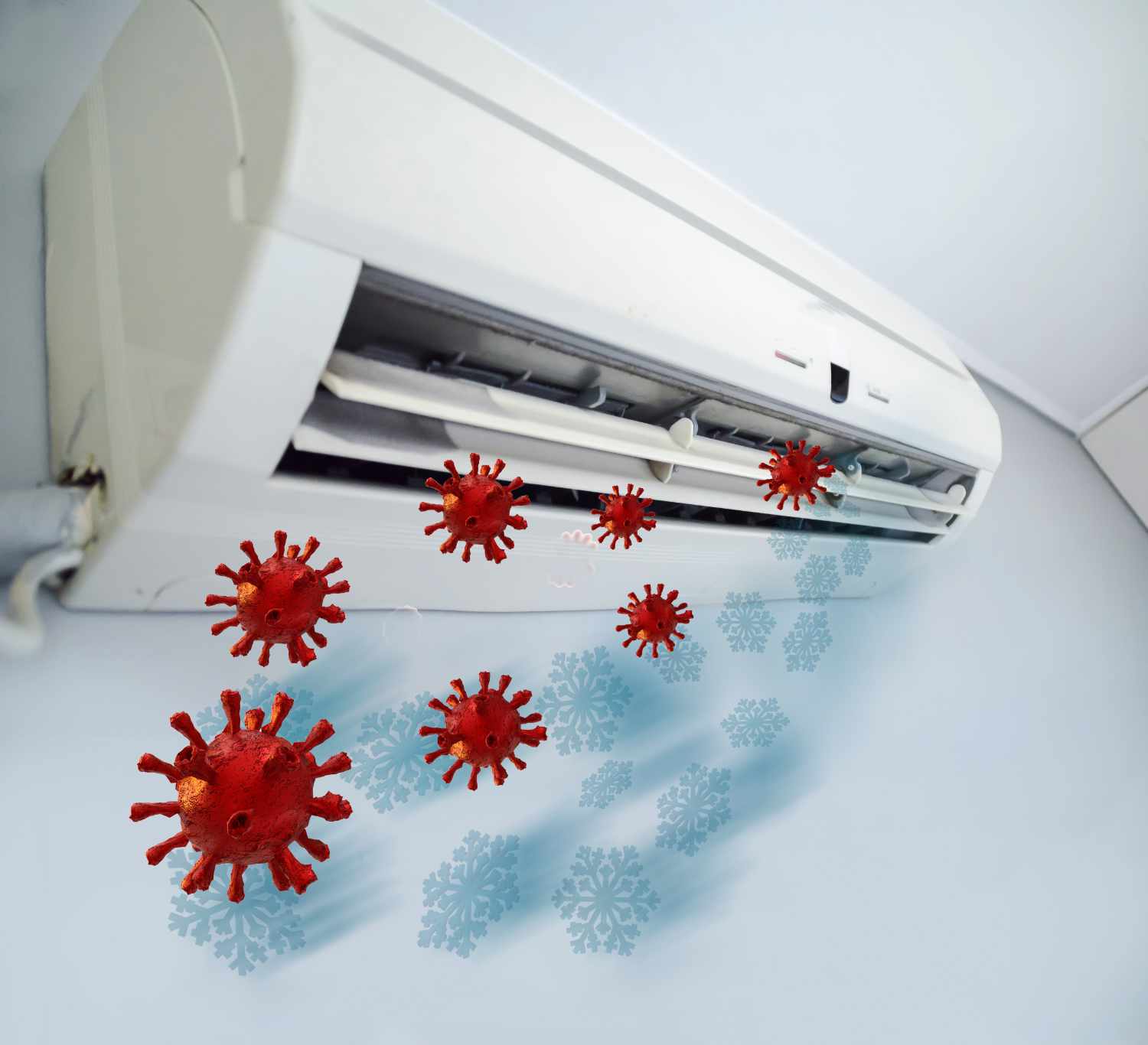 coronavirus particles entering an air conditioner