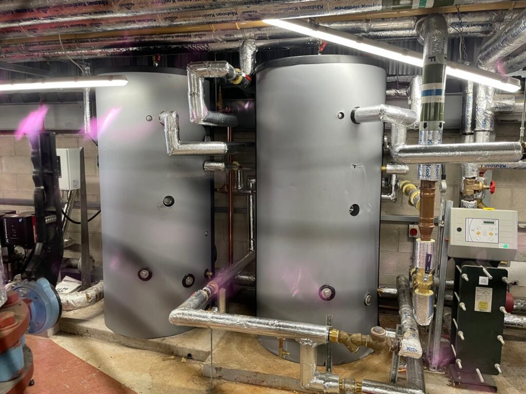 New twin Cetotherm calorifiers after commercial calorifier replacement, Liverpool